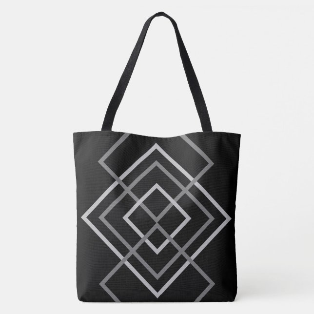 Preto com faixa de cinza Tote Bag (Verso)