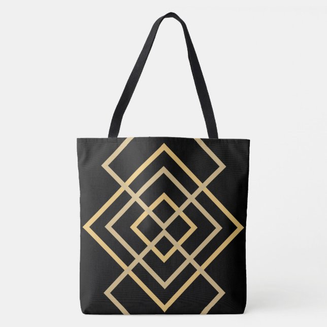 Preto com faixa Dourada Tote Bag (Frente)