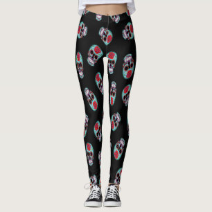 Preto com Leggings com caveiras azuis