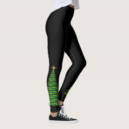 Preto com Leggings de Árvore de Natal Verde