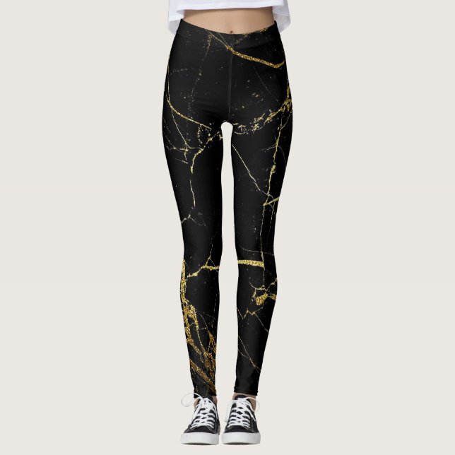 Preto com Leggings de Folha Ouro (Frente)