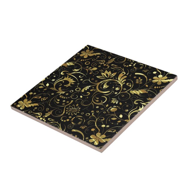 Preto com Padrão de Tecido Floral Dourado (Lateral)