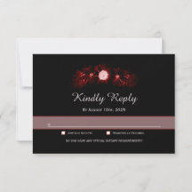 Preto com RSVP de Casamento Floral Vermelho Burgun