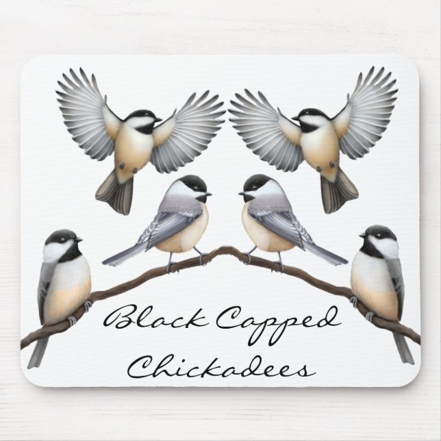 Preto customizável Chickadees tampados Mousepad (Frente)