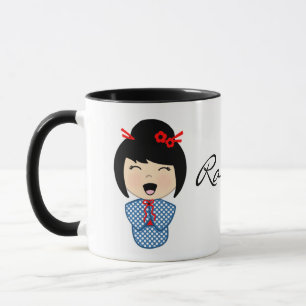 Preto da boneca de Kokeshi caneca combinado de 11