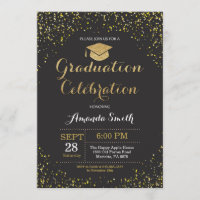 Preto da festa de formatura e convite Dourado do