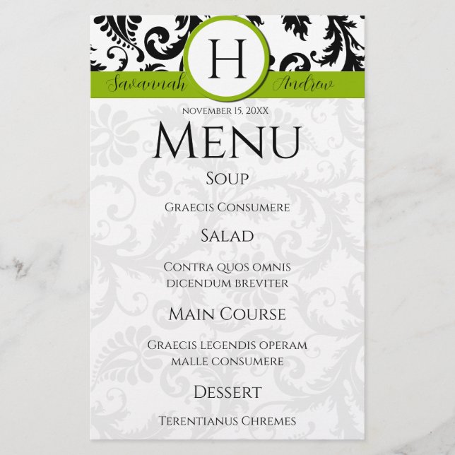 Preto Damak suga Monograma Apple Menu Verde (Frente)