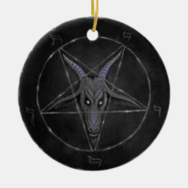 Preto de Baphomet e ornamento redondo cinzento (Frente)
