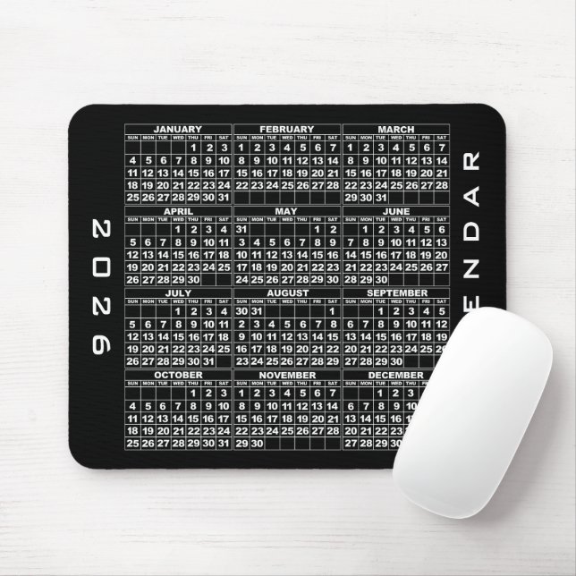 Preto do Mousepad de Calendário 2026 (Com mouse)