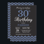 Preto e azul do convite do aniversário de 30 anos<br><div class="desc">Convite do aniversário de 30 anos com o Chevron preto e azul. Quadro. Aniversário adulto. O homem ou as mulheres Bday convidam. Para uma personalização mais adicional,  clique por favor "personalizam-no" botão e usam-nos nossa ferramenta de design para alterar este modelo.</div>