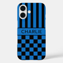 Preto e Azul Xadrez Listrado Personalizado