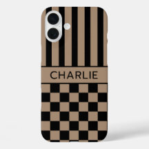 Preto e Bege Xadrez Listrado Personalizado