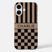 Preto e Bege Xadrez Listrado Personalizado