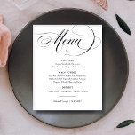 Preto e Branco | Casamento de Elegância Italiana C<br><div class="desc">Este elegante cartão de noiva preto e branco apresenta o estilo clássico do velho mundo com caligrafia romântica. Adicione suas opções de janto para iniciantes ou aperitivos, primeiro curso, prato principal ou entrada e sobremesas. Defina o tom para a sua sofisticada Itália inspirando recepção de casamento ou janto de ensaio,...</div>