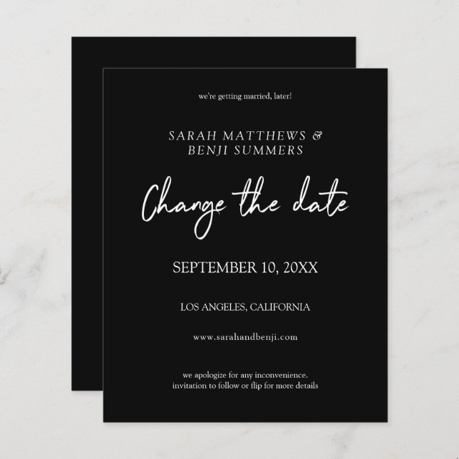 Preto e Branco do Orçamento - Preto Alterar a Data (Frente/Verso)