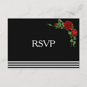 Preto e branco elegante com RSVP de Rosa vermelha