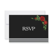 Preto e branco elegante com RSVP de Rosa vermelha