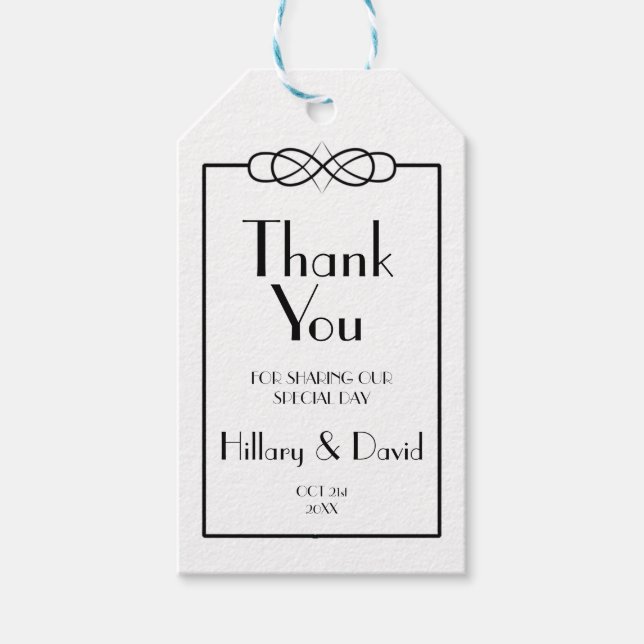 Preto e Branco Elegante Obrigado Etiquetas (Frente)