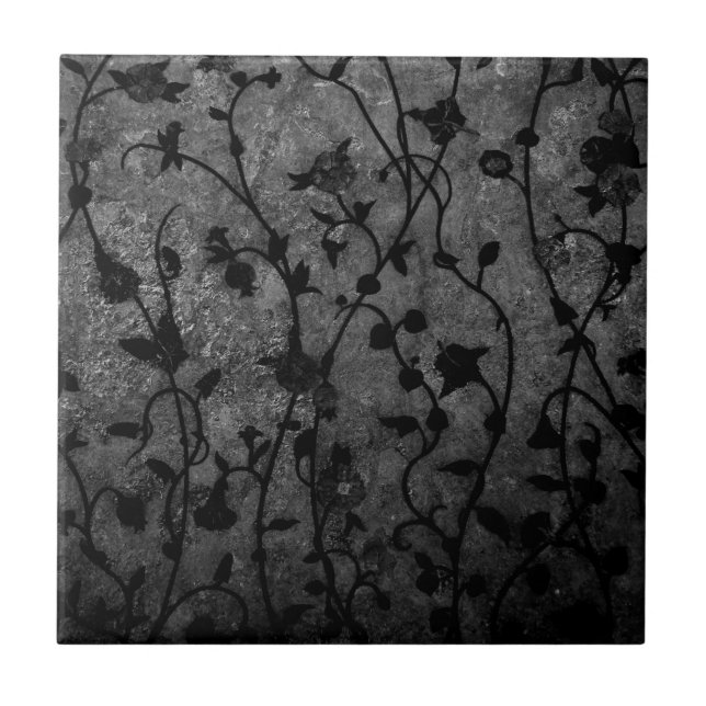 Preto e Branco Gótico Antigo Floral (Frente)
