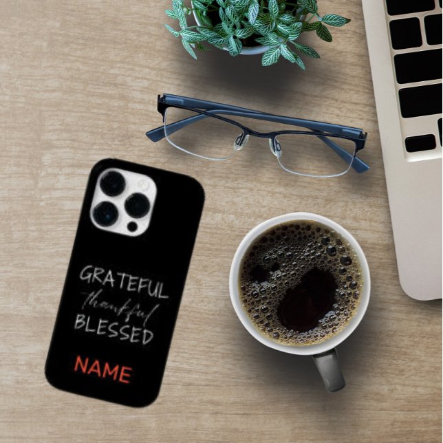 PRETO E BRANCO GRATUITO GRAÇAS, AGRADÁVEL CITAÇÃO  (BLACK & WHITE GRATEFUL THANKFUL BLESSED QUOTE Case-Mate iPhone CASE.)