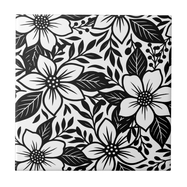 Preto e Branco Ousado Moderno Floral Florescer  (Frente)