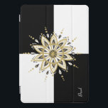 Preto e Branco Quadrado e Círculo Mandala<br><div class="desc">O elegante e moderno preto e branco quadra fundo com design de mandala preto e branco dourado. Monograma opcional.</div>