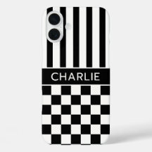 Preto e Branco Xadrez Listrado Personalizado