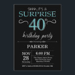 Preto e cerceta do convite do aniversário de 40<br><div class="desc">Convite do aniversário de 40 anos da surpresa com preto e fundo do brilho da cerceta. Quadro. Aniversário adulto. Os homens ou as mulheres Bday convidam. Alguma idade. Para uma personalização mais adicional,  clique por favor "personalizam-no" botão e usam-nos nossa ferramenta de design para alterar este modelo.</div>