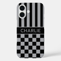 Preto e Cinza Xadrez Listrado Personalizado
