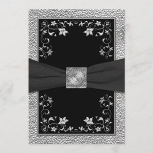Preto e convite Monogrammed floral do peltre