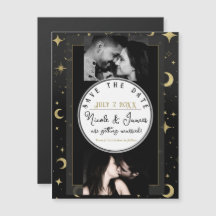 Preto e Dourado Moderno Celestial Lua Salve a Data