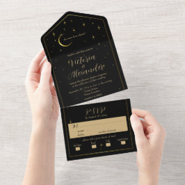 Preto e Dourado Moderno Minimalista Celestial