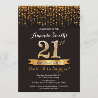 Preto e ouro do convite do aniversário de 21 anos
