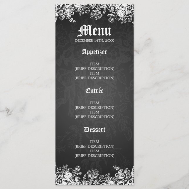 Preto elegante do Flourish do Victorian do menu do (Frente)