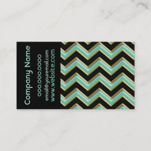 Preto Elegante em Aqua ZigZag Cartão de visita