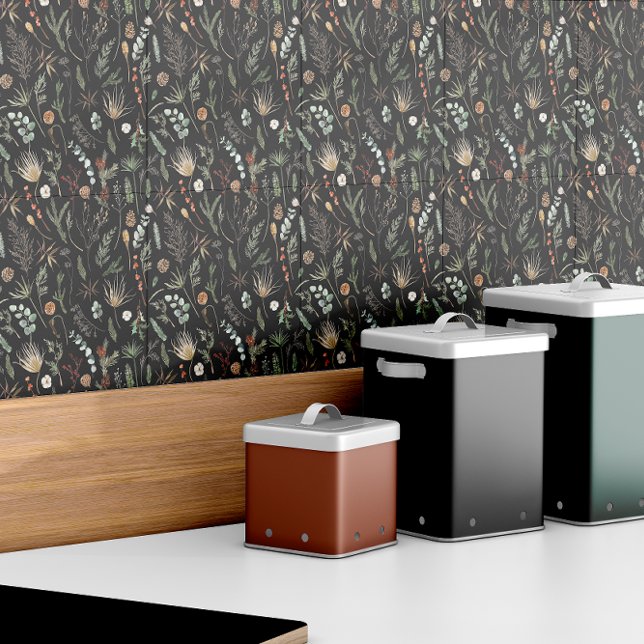 Preto floral botânico verde-moderno (Criador carregado)