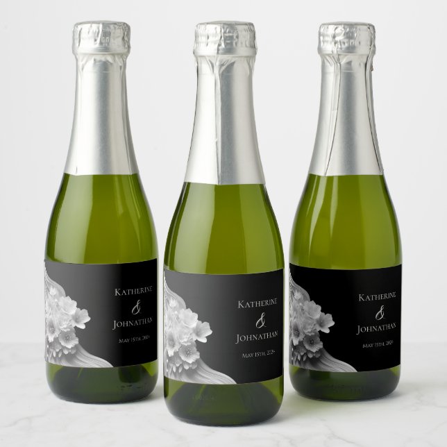 Preto Floral Moderno e Branco (Garrafas)