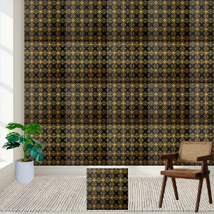 Preto Geométrico Moderno e Azulejo Dourado