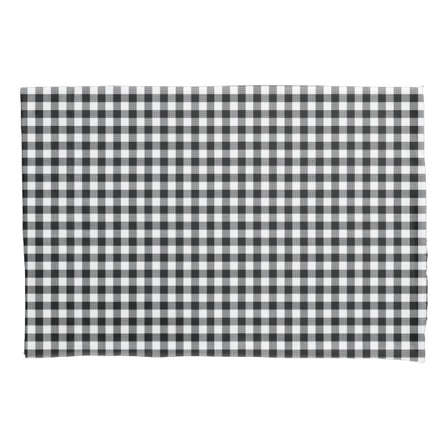 Preto Gingham Preto e Branco Verificar Travesseiro (Frente)
