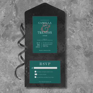 Preto Gótico Escuro e Palha Floral Teal Satin Sem
