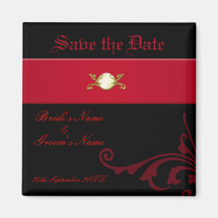 Preto gótico ornamentado e vermelho da imã salve