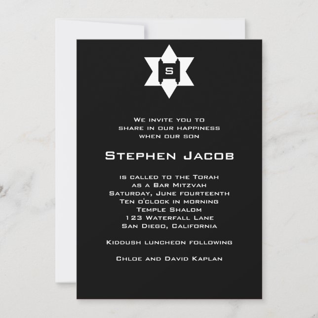Preto judaico da estrela de Torah do convite de (Frente)
