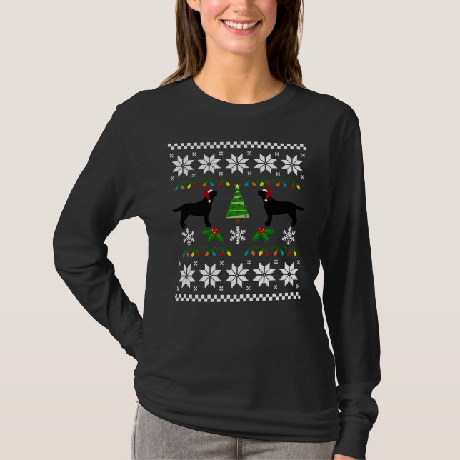 Preto Labrador Feliz Padrão de Suéter de Natal (Frente)