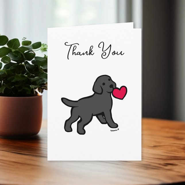 Preto Labrador Puppy com Cartões de agradecimentos (Black Labrador Puppy with a Heart Design Thank You Cards for Labrador Owners. Cute Cartoon art.)