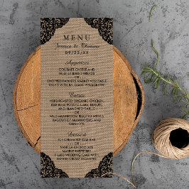 Preto Lace No Menu De Casamento Rustic Burlap