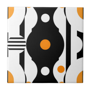 Preto Laranja Retro Mod Geométrico