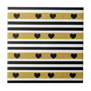 Preto Listra Dourado Coração Glam Padrão (3)