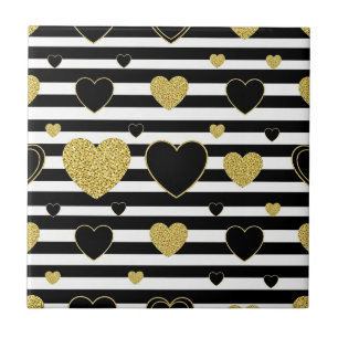 Preto Listra Dourado Coração Glam Padrão (7)