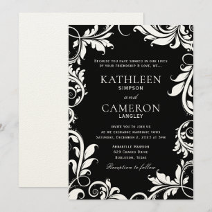 Preto majestoso & Ecru do modelo   do convite das