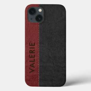 Preto Masculino e Vermelho Vintage Couro Faux